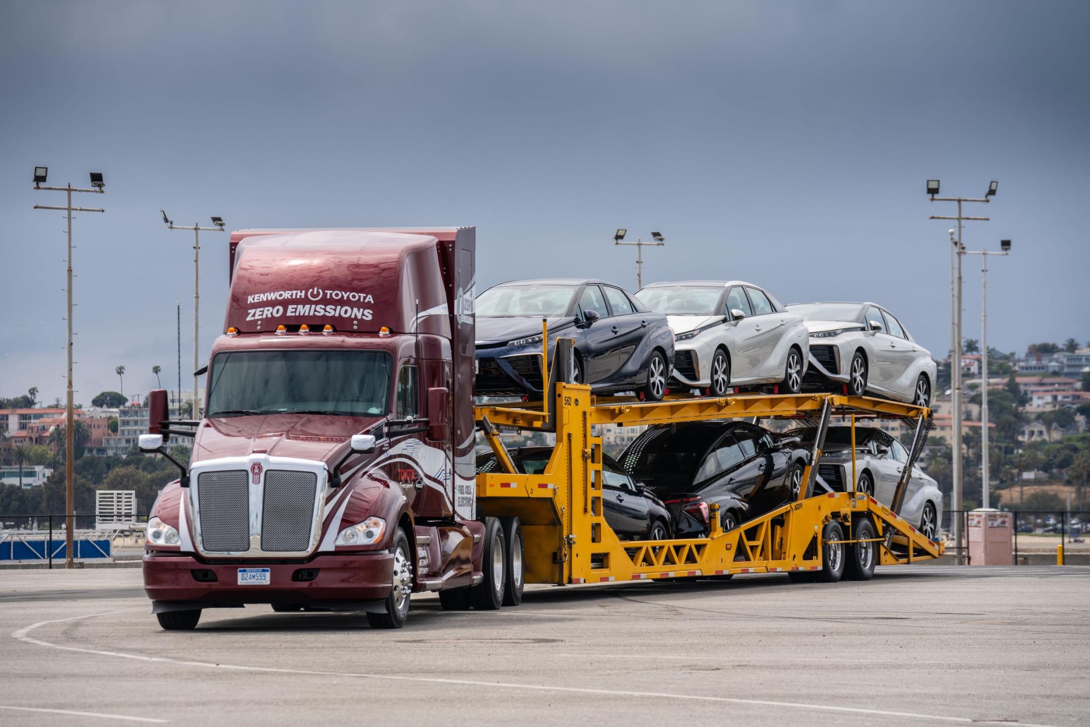 Zero emissions tractor trailer hauling cars