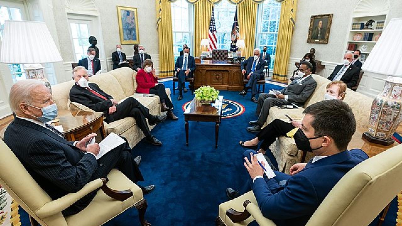 President Joe Biden meets with members of Congress to discuss the American Jobs Plan
